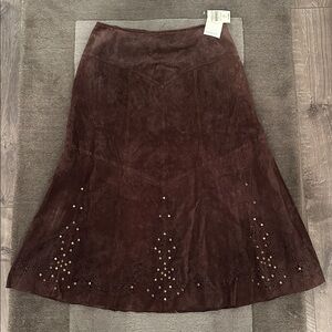 NWT Coldwater Creek Chocolate Suede Skirt with Rivets at Hem